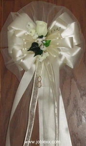6 LAVENDER ROSE WHITE Satin Ribbon Pew Bows for Weddings