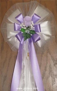 12 IVORY Flora Satin with Tulle Pew Bow for Weddings